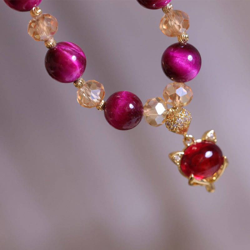 Braccialetto di protezione della volpe PiXiu con occhio di tigre rosso Buddha Stones
