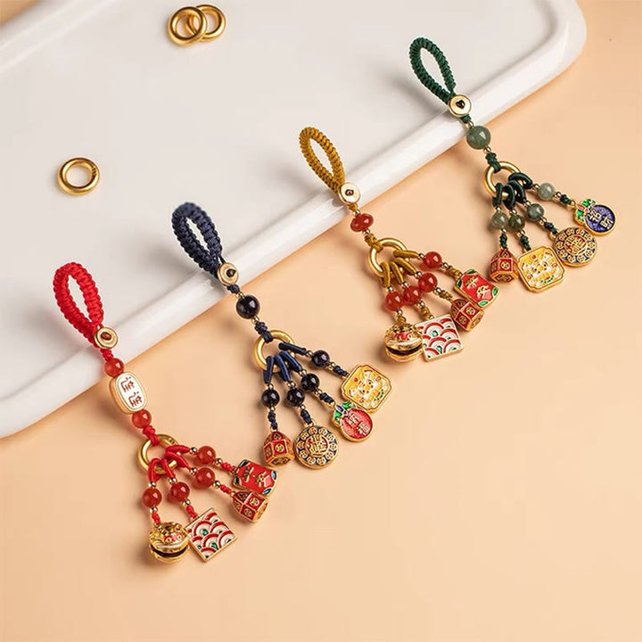 Buddha Stones Niente di cui essere superstiziosi Leone danzante Rame Ricchezza Portachiavi