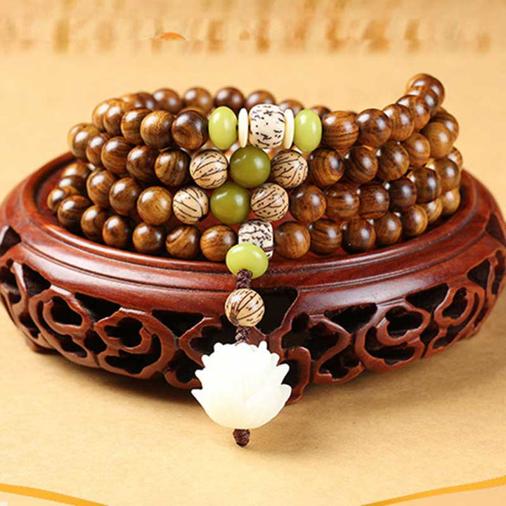 Collana Braccialetto Protezione Calma Mala Loto Palissandro Tibetano Buddha Stones