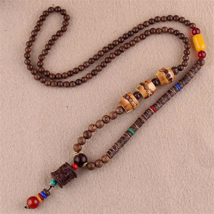 Buddha Stones Tibetano Legno Wenge Bodhi Seme Agata Elefante Collana Pendente Protezione