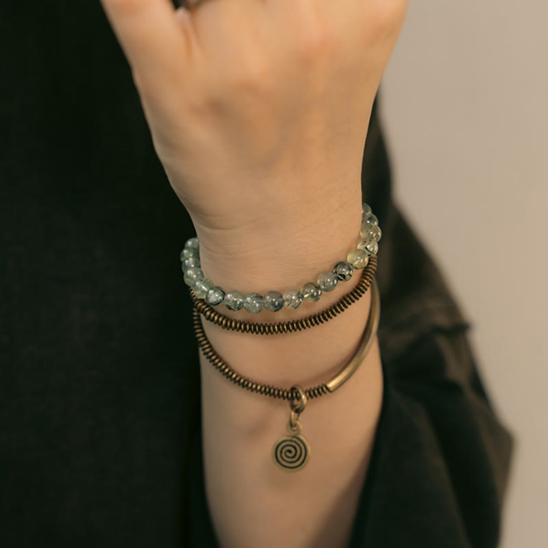 Bracciale Buddha Stones Viola Phantom Rosso Quarzo Ematoide Quarzo Rutilato Verde Rame Amore Perdona