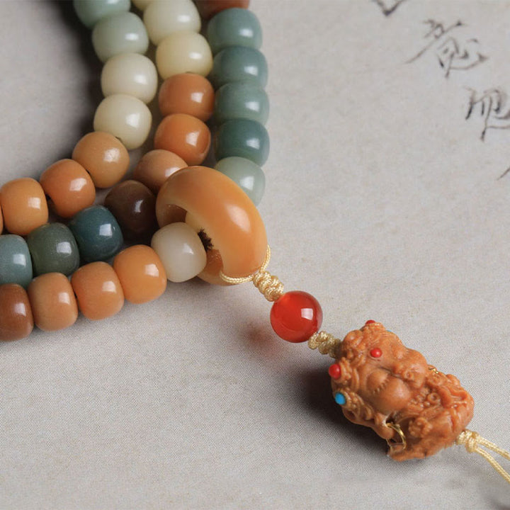 Buddha Stones 108 Mala Beads Gradient Bodhi Seed Green Tara Buddha Braccialetto inciso Peace Harmony