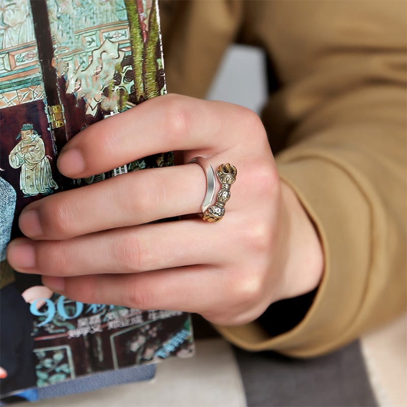 Buddha Stones Tibetano Dorje Vajra Inciso Design Rame Fortuna Ricchezza Anello Regolabile