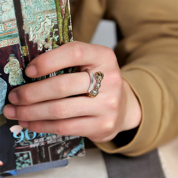 Buddha Stones Tibetano Dorje Vajra Inciso Design Rame Fortuna Ricchezza Anello Regolabile