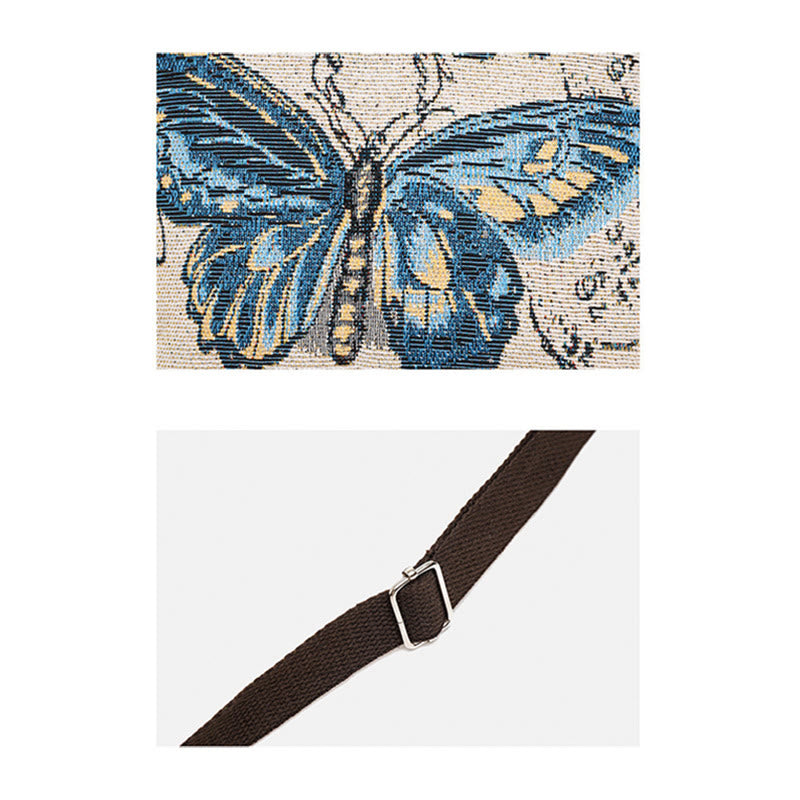 Borsa a tracolla in tela ricamata con elefante e farfalla, motivo Buddha Stones