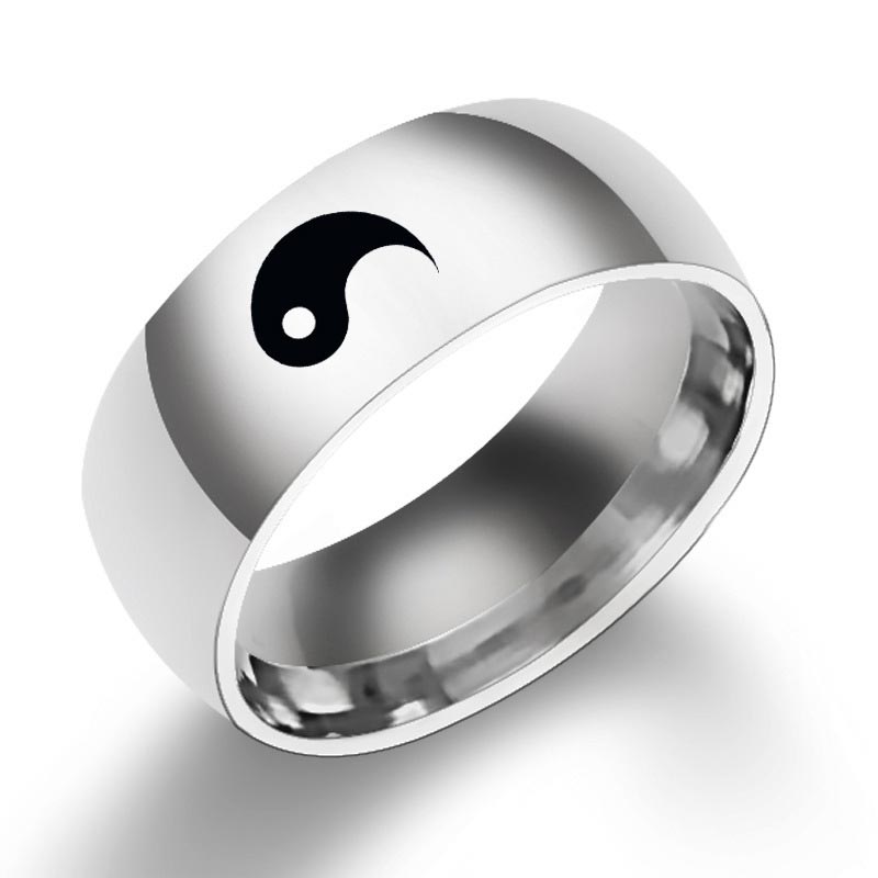 Anello di coppia in acciaio al titanio con equilibrio Yin Yang Buddha Stones