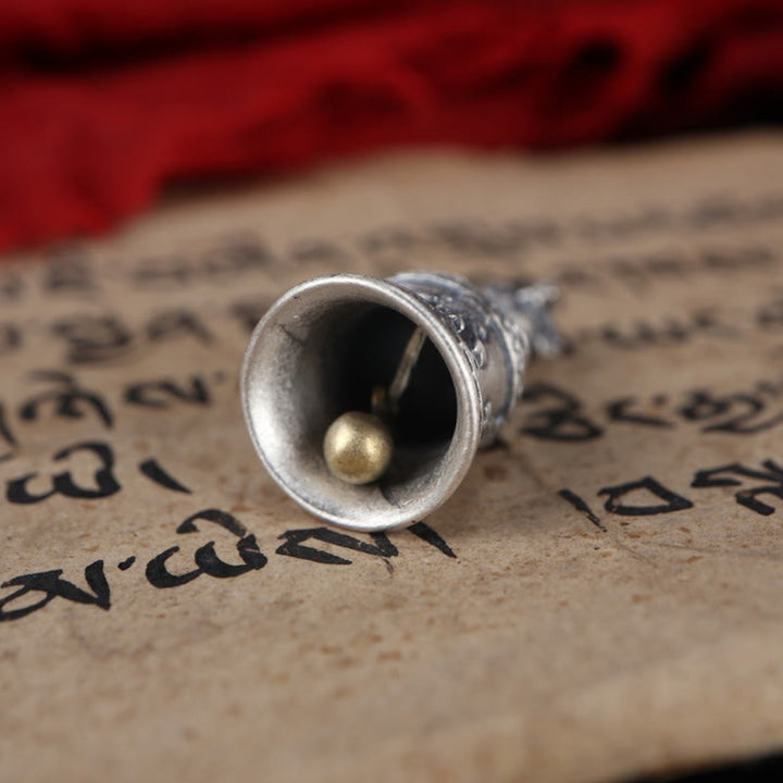 Buddha Stones Tibet 925 Sterling Silver Om Mani Padme Hum Dorje Campana Vajra Inciso Illuminazione Ciondolo Appeso Decorazione