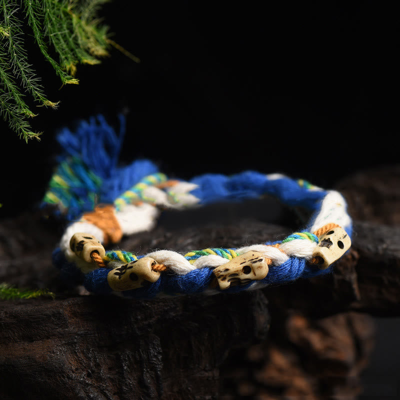 Buddha Stones Tibetano Zakiram Dea della Ricchezza Perlina Incisa Braccialetto Fatto a Mano della Fortuna