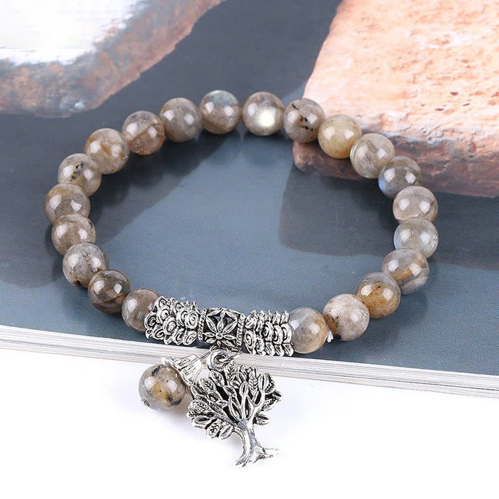 Braccialetto elastico portafortuna con albero della vita in pietra preziosa naturale Buddha Stones