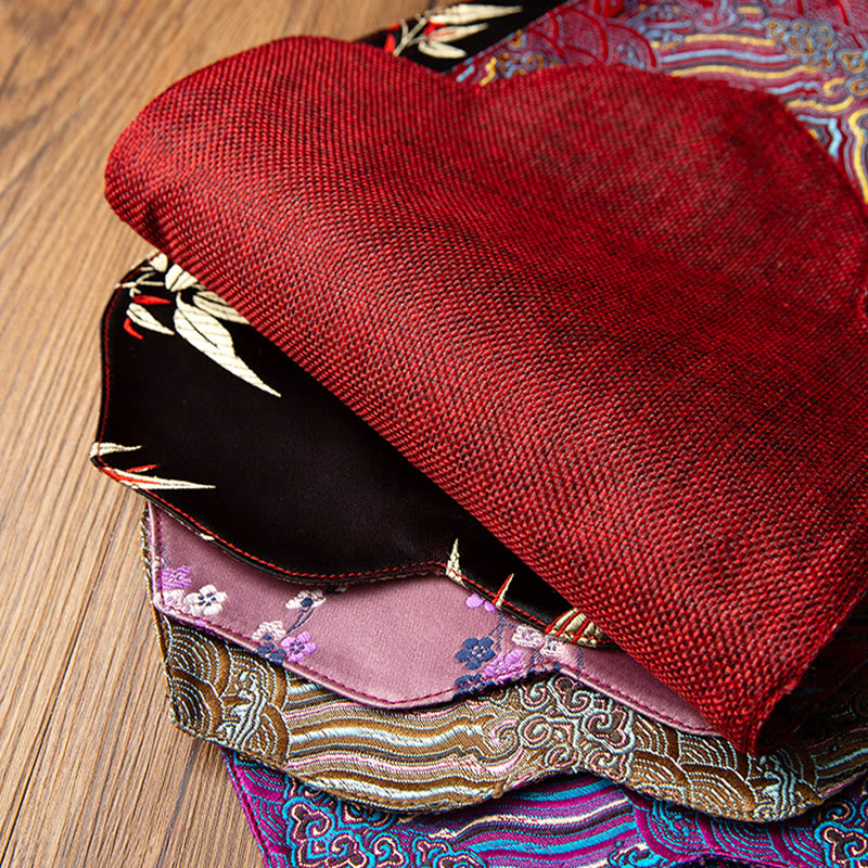 Buddha Stones Sea Wave Bamboo Plum Blossom Broccato Ricamo Sottobicchiere per tazza da tè Kung Fu Tappetino da tè