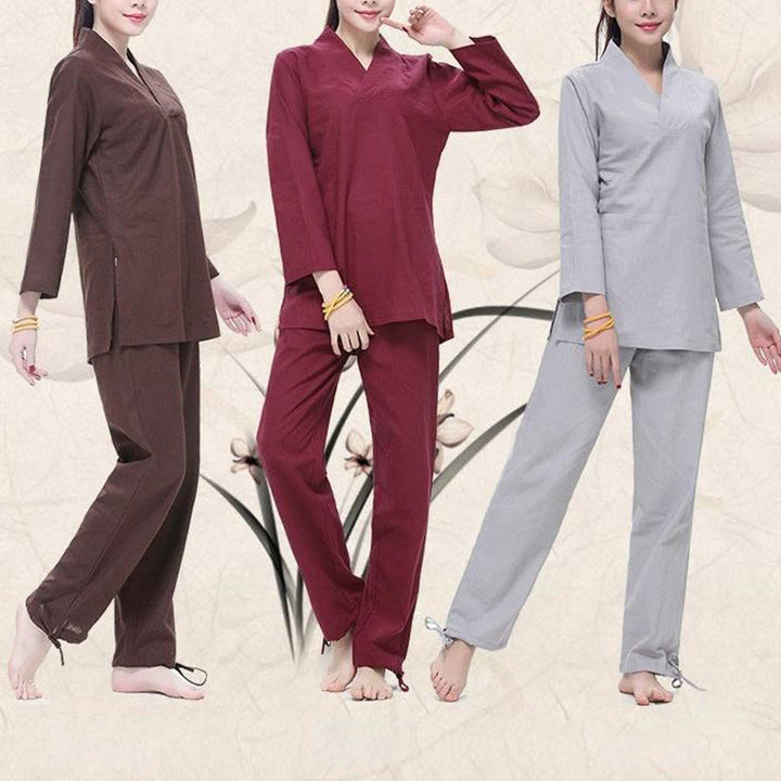 Buddha Stones Zen Pratica Yoga Meditazione Preghiera Scollo a V Design Uniforme Cotone Lino Abbigliamento Donna Set - image 15
