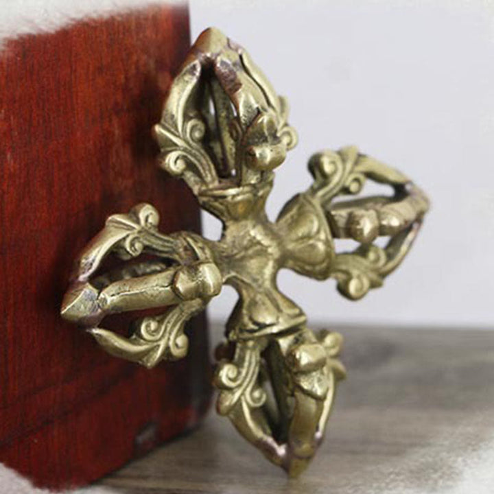 Nepal fatto a mano 5 punte doppio Dorje rame resistenza Vajra