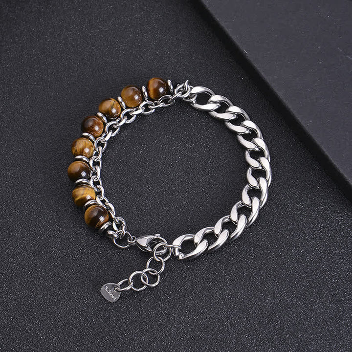 Braccialetto Buddha Stones Tiger Eye Picasso Jasper Frosted Stone Strength