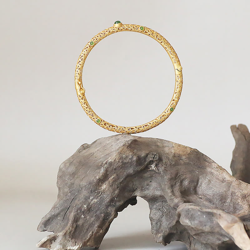 Buddha Stones Braccialetto di Giada Ciano Rame Nuvole di Buon Auspicio Calma Guarigione