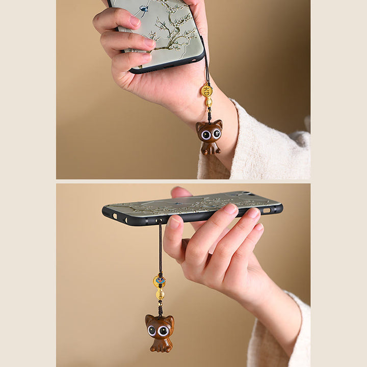 Buddha Stones Sandalo verde Gatto fortunato Pesce Koi Cura Portachiavi Telefono Appeso Decorazione - image 8