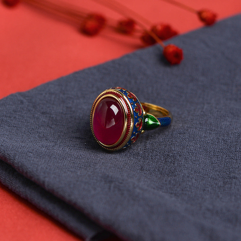 Anello Buddha Stones 925 Sterling Silver Corindone Rosso Coraggio
