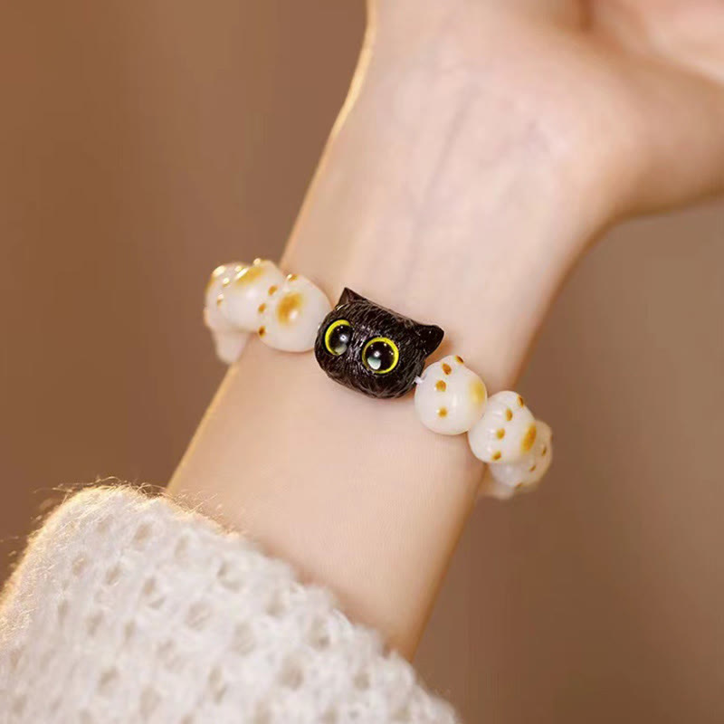 Buddha Stones Semi di Bodhi naturali Sandalo rosso Braccialetto della pace con zampa di gatto fortunato - image 5