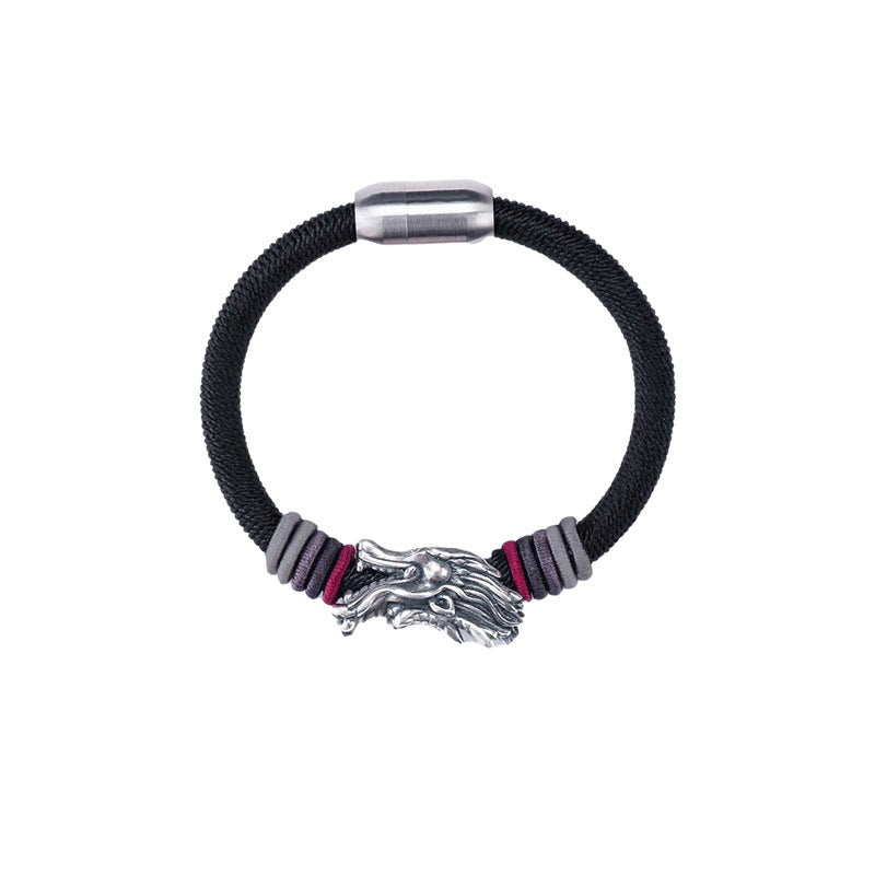 Braccialetto Buddha Stones 999 Sterling Silver Dragon Luck fatto a mano intrecciato per bambini e adulti