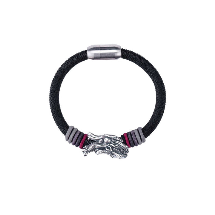 Braccialetto Buddha Stones 999 Sterling Silver Dragon Luck fatto a mano intrecciato per bambini e adulti