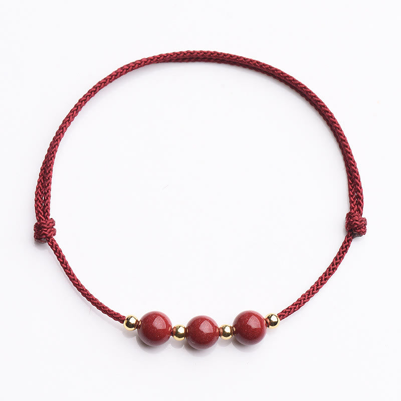 Braccialetto alla caviglia con cordino di benedizione in perline di cinabro fortunato naturale Buddha Stones