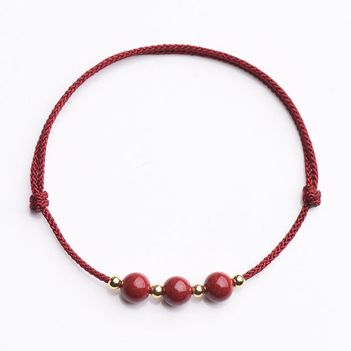 Braccialetto alla caviglia con cordino di benedizione in perline di cinabro fortunato naturale Buddha Stones