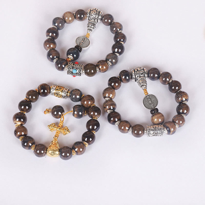 Buddha Stones Tibet Om Mani Padme Hum Ruota di preghiera Dorje Vajra Perline di vetro incise Bracciale della saggezza