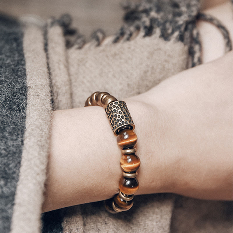 Braccialetto di protezione in rame con pietra occhio di tigre Buddha Stones