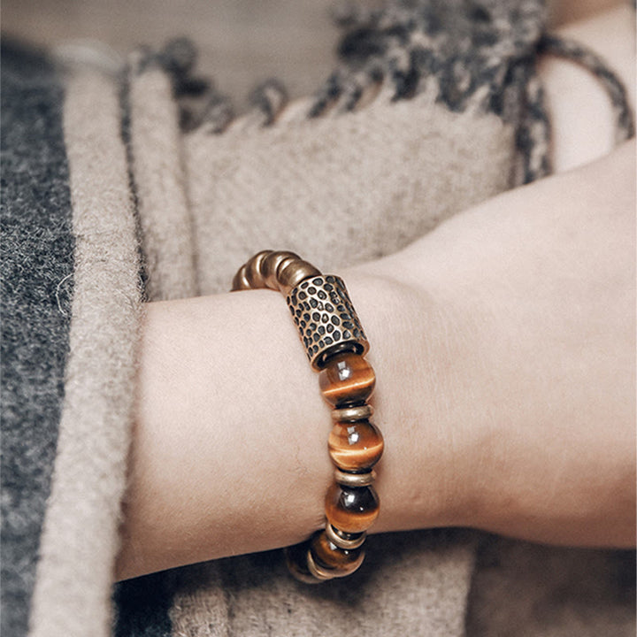 Braccialetto di protezione in rame con pietra occhio di tigre Buddha Stones