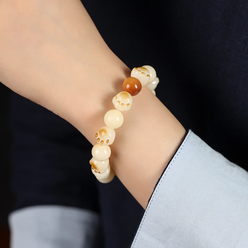 Buddha Stones Semi di Bodhi naturali Sandalo Fortunato Gatto Carino Testa Zampa Artiglio Braccialetto della Pace - image 18