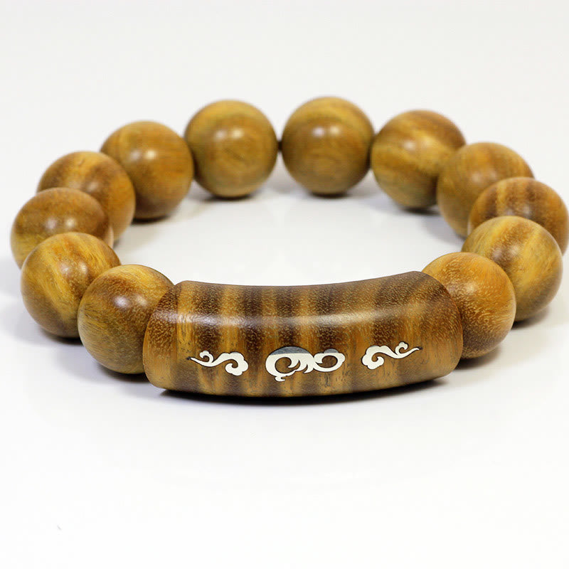 Bracciale Buddha Stones 999 Sterling Silver Sandalo Verde Om Mani Padme Hum Drago Fenice Dharmachakra Intarsiato Pace