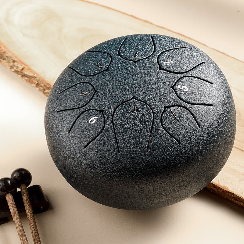 Buddha Stones Steel Tongue Drum Sound Healing Meditazione Lotus Pattern Drum Kit 8 Note Strumento a percussione da 6 pollici