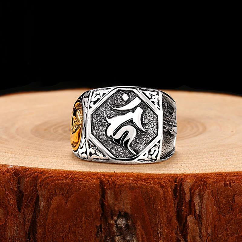 Anello regolabile con protezione intagliata in argento sterling 925 con design sanscrito Buddha Stones - image 14
