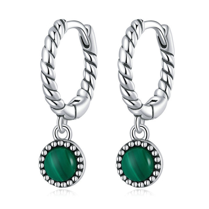 Orecchini pendenti anti-ansia in argento sterling 925 con malachite rotonda