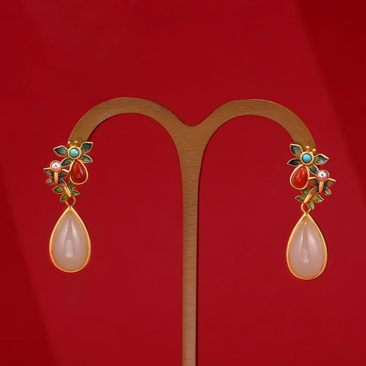 Buddha Stones pendenti con goccia d'acqua, giada bianca, agata rossa e protezione a farfalla