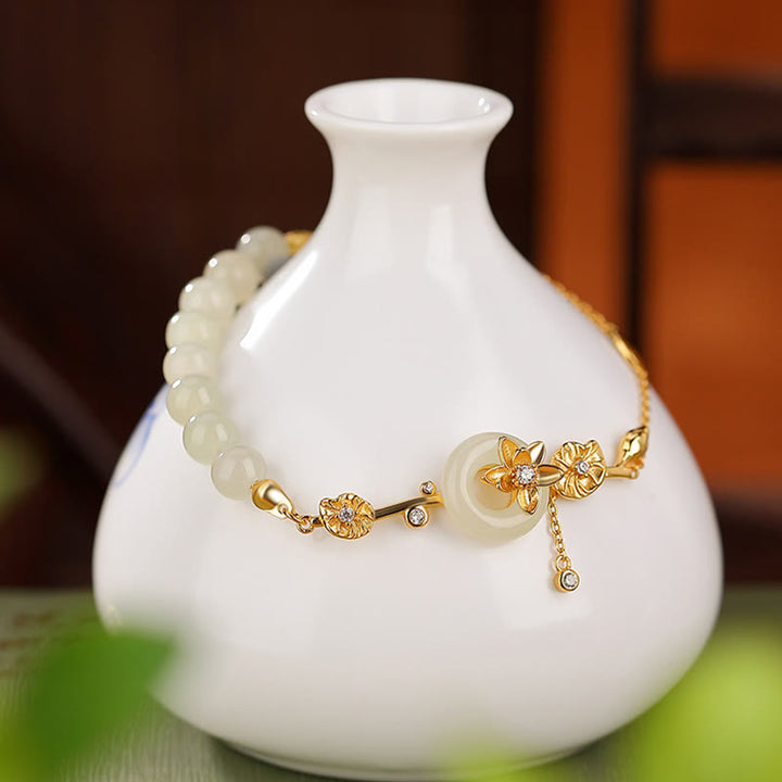 Bracciale con catena portafortuna in argento sterling 925 con fibbia della pace in giada Hetian Buddha Stones