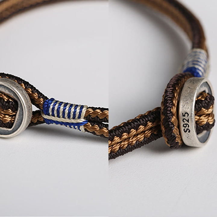 Braccialetto con cordino intrecciato di protezione con bottone fatto a mano in argento sterling 925 Buddha Stones