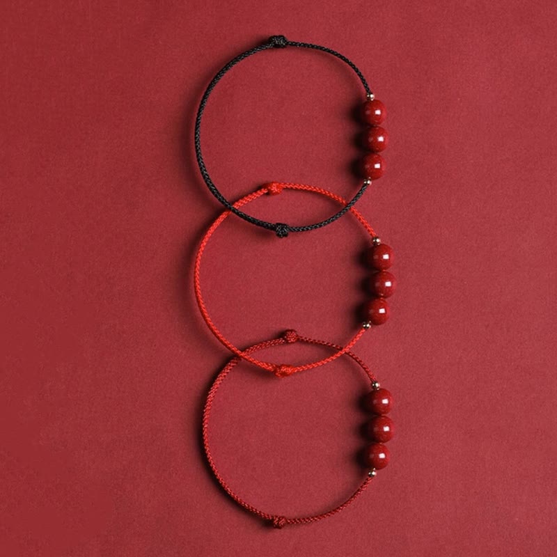 Braccialetto alla caviglia con cordino di benedizione in perline di cinabro fortunato naturale Buddha Stones