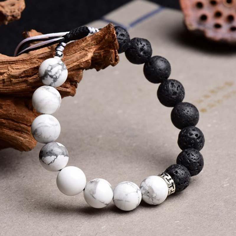 Braccialetto di protezione in pietra lavica Yin Yang Buddha Stones