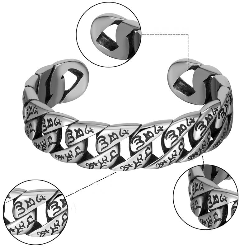 Buddha Stones Tibetano Om Mani Padme Hum Mantra Titanio Acciaio Pace Cuf Bracciale Bangle