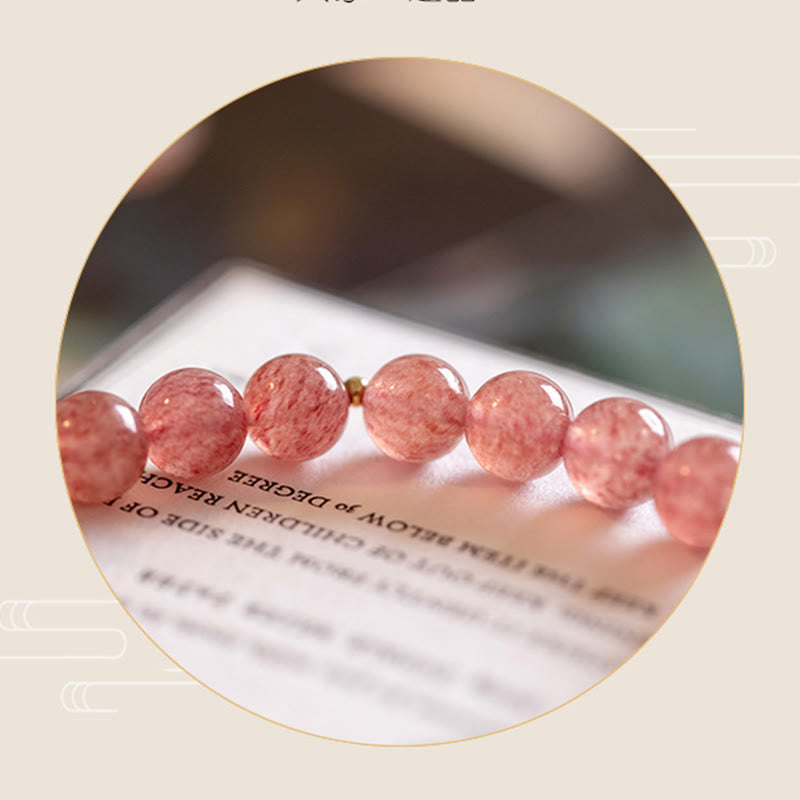 Buddha Stones Natural Strawberry Quartz Moonstone Braccialetto di guarigione dell'amore PiXiu
