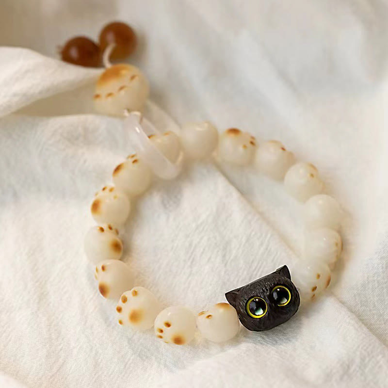 Buddha Stones Semi di Bodhi naturali Sandalo rosso Braccialetto della pace con zampa di gatto fortunato - image 9