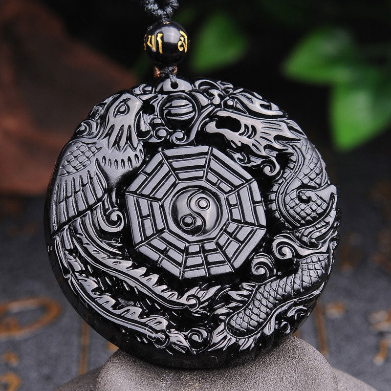 Collana con ciondolo Buddha Stones Bagua Dragon Phoenix Obsidian Fulfilment - image 2