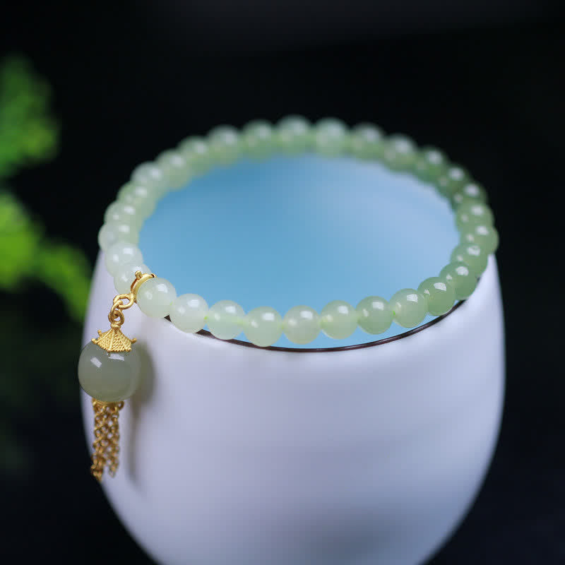 Braccialetto con ciondolo di ricchezza in perline di giada Hetian in argento sterling 925