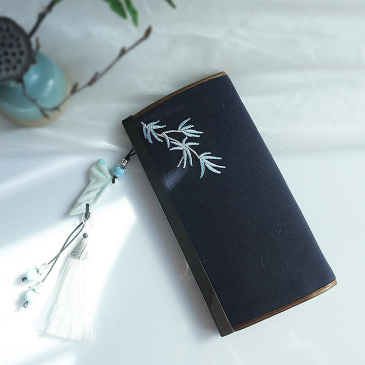 Portafoglio portasoldi grande capacità con ricamo a doppia faccia, Buddha Stones, fiori di prugna, fiori di pesco, bambù, borsa per la spesa - image 23