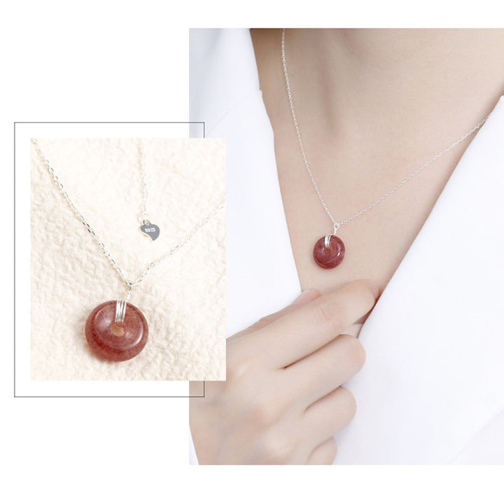 Collana positiva di guarigione al quarzo fragola in argento sterling 925 Buddha Stones