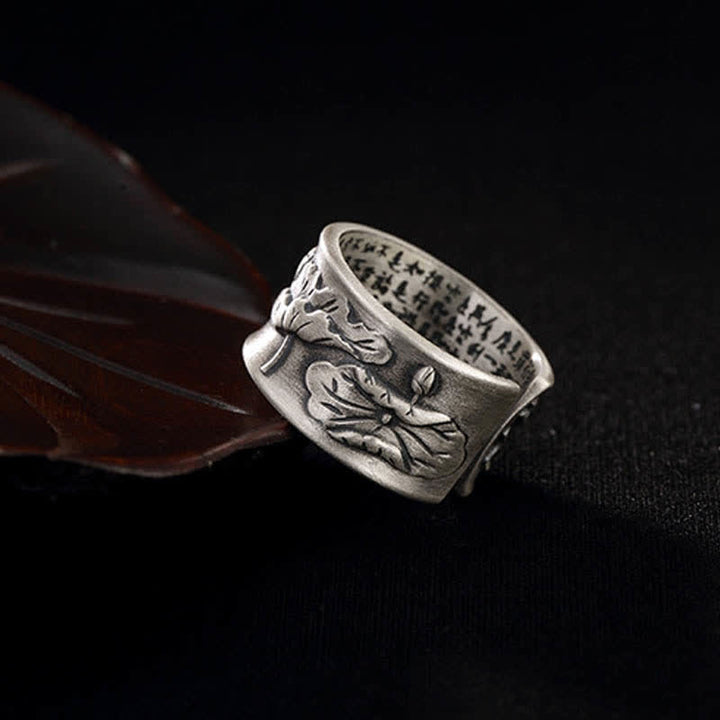 Anello Buddha Stones 999 Sterling Silver Luck Koi Fish Lotus Heart Sutra Wealth