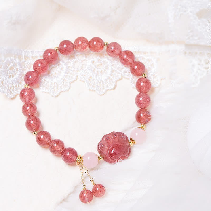 Braccialetto dell'amore con zampa di gatto portafortuna in cristallo rosa e quarzo fragola naturale Buddha Stones - Quarzo fragola - image 1