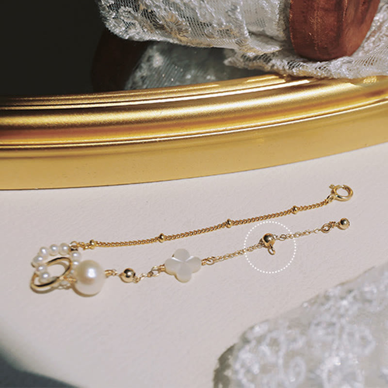 Braccialetto a catena con fibbia a doppia pace in perle placcate in oro 14K Buddha Stones