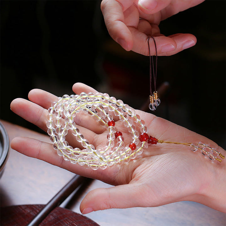 Buddha Stones 108 Mala Beads 925 Sterling Silver Agata bianca naturale Agata rossa Bracciale di protezione a quattro giri