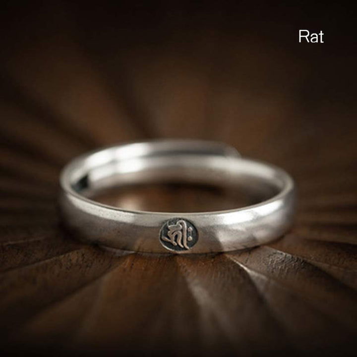 Anello di coppia di benedizione del Buddha Buddha Stones in argento sterling 925, zodiaco cinese, natale